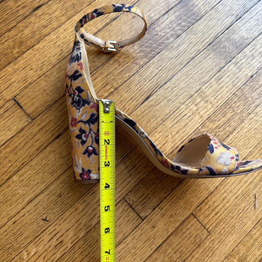 Sam Edelman Yaro Yellow Floral Brocade Ankle Strap Block Heel Sandals 9 - Picture 8 of 10
